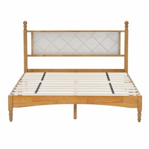NicBex Full Size Wood Bed Frame with Upholstered Headboard,Wood Slat Support,Large Under Bed Storage,Brown - 1 of 4