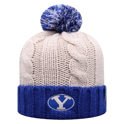 NCAA BYU Cougars Women's Natural Cable Knit Cuffed Beanie with Pom