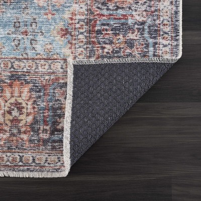Hauteloom Light Blue and Burgundy Rectangular Polyester Area Rug