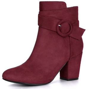 Perphy Women's Round Toe Side Zip Buckle Decor Chunky Heel Ankle Boots - 1 of 3