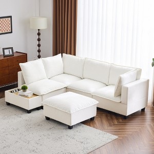 Whisen 90" U-shaped Sectional Sofa Modular Sofa Couch with a Movable Ottoman , a Coffee Table with Hidden Charging Devices - 1 of 4