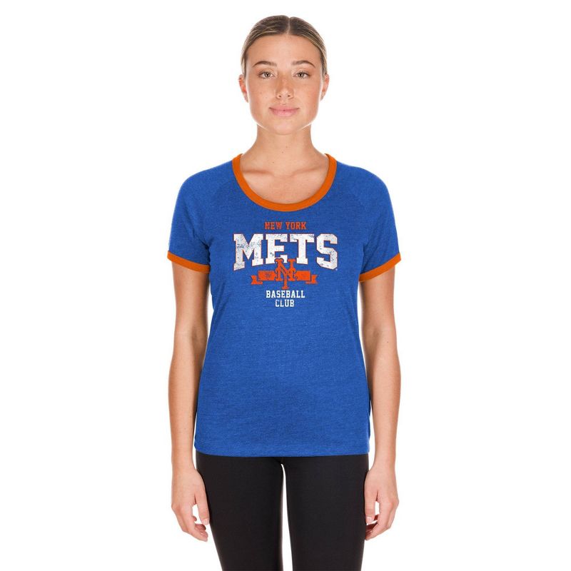 MLB New York Mets Women&#39;s Heather Bi-Blend Ringer T-Shirt, 5 of 7
