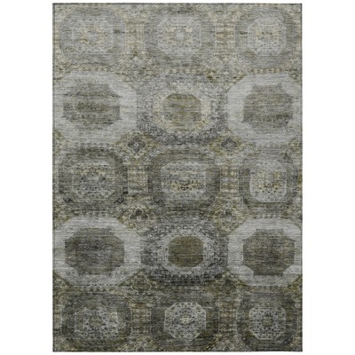 HomeRoots 3' X 5' Pewter And Silver Medallion Washable Indoor Outdoor Area Rug