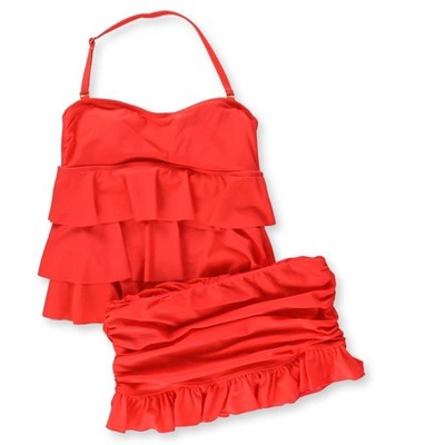 Island Escape Womens Tiered Ruffle Skirt 2 Piece Bikini