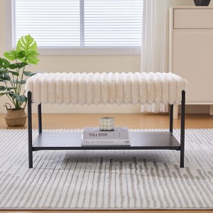 Okak Modern 2-Tier Coffee Table Footstool Ottoman Bench with Open Storage Shelf,Upholstered Storage Ottoman for Living Room,Bedroom - 1 of 4