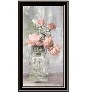 HomeRoots Cottage Peach Roses Black Framed Print Wall Art - 1 of 4
