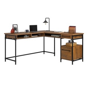 Vynxaria Modern L-Shaped Desk (Brown Finish)60"L x60"W x30"H, 1" Thick Desktop, 2 Drawers and Cubbyhole, 3 Cable Grommets - 1 of 4