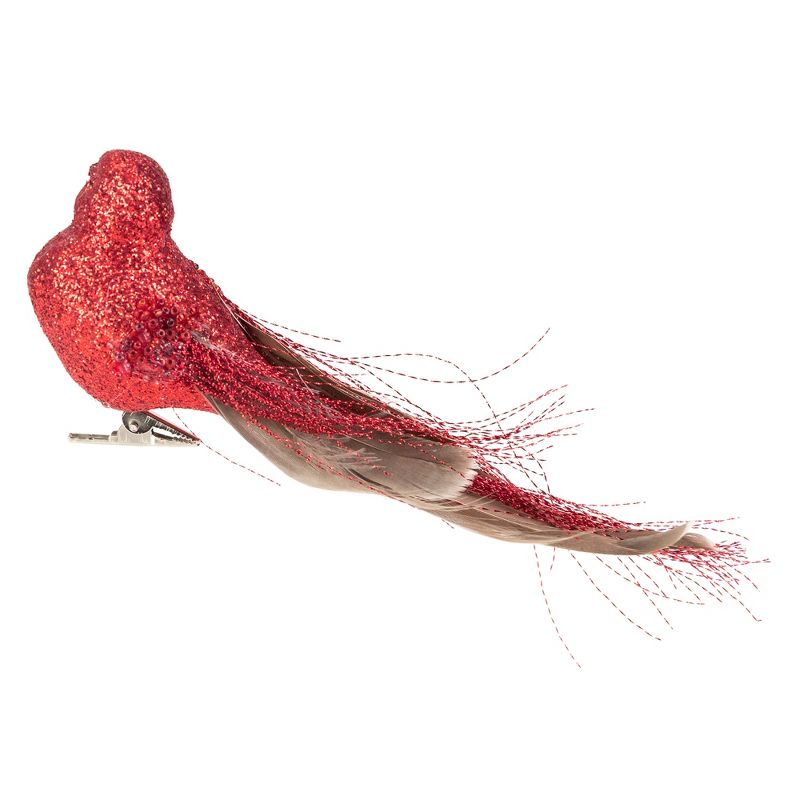 Northlight Glittered Bird with Feather Tail Christmas Clip Ornament - 7" - Red, 4 of 6