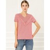 Allegra K Women's Ruffle V Neck Casual Striped Short Sleeve Tops - 2 of 4