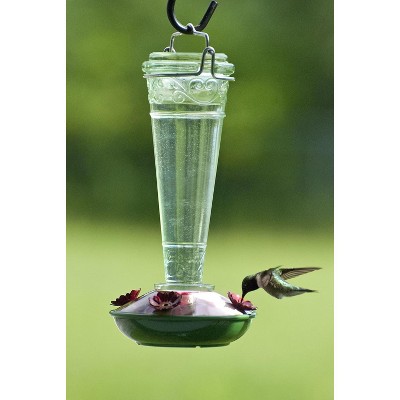 Green Glass and Metal Hummingbird Nectar Feeder, 8 oz