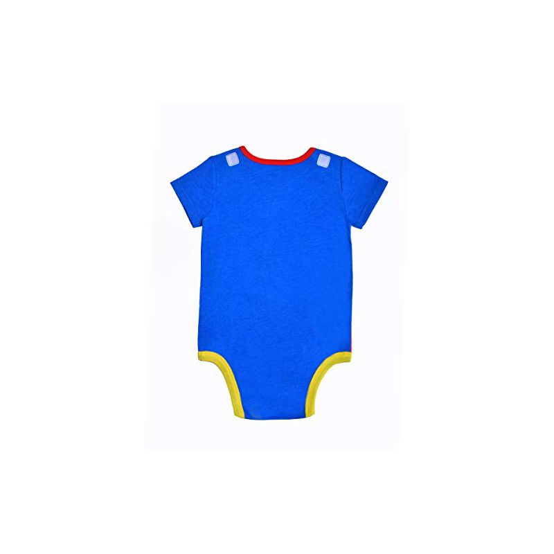 Warner Bros Baby Boy's Superman Graphic Printed Short Sleeve Bodysuit Creeper with Cape and Cap for infant, 4 of 7