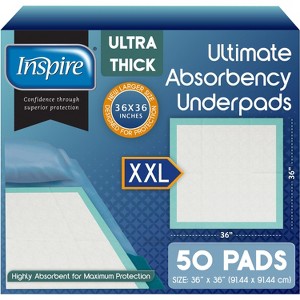 Inspire Underpads Super and Ultra Absorbent Disposable Bed Pads (36" X 36" Pack of 50) - 1 of 4