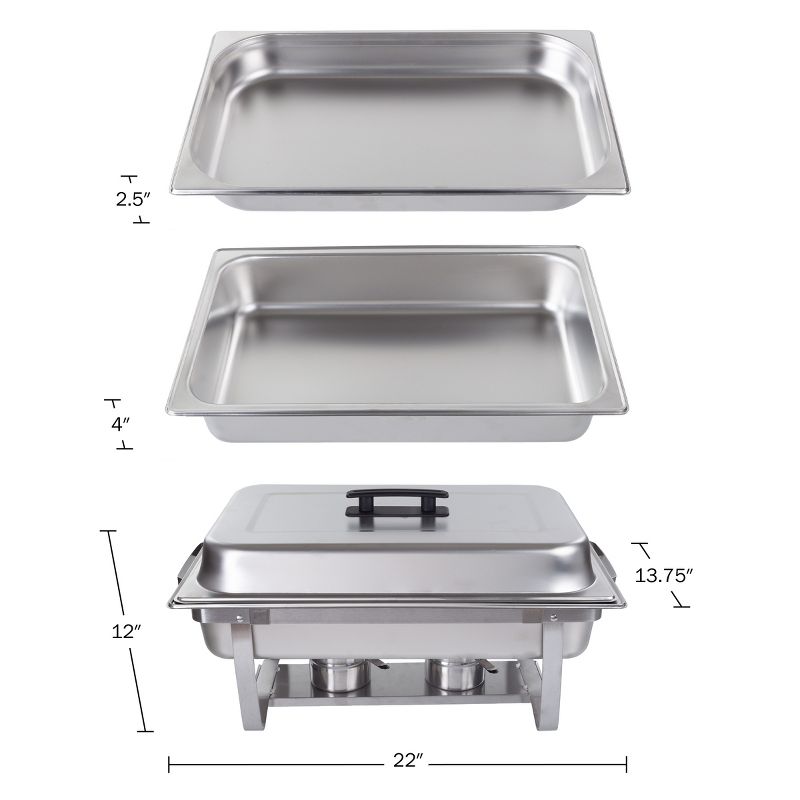 Great Northern Popcorn Chafing Dish 9 Quart Stainless Steel Buffet Set - Includes Food Pan, Water Pan, Cover, Chafer Stand and 2 Fuel Holder, 2 of 13
