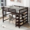 RISOKEYS Full Size Wood Loft Bed with Desk and Shelves - Full Size Loft Bed with 4-Storage Shelves and Under-Bed Desk Solid Wood Bed - Espresso - 2 of 4