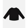 Deux par Deux Girl Organic Cotton Long Sleeve T-Shirt Black with Sequin Rainbow - 3 of 4