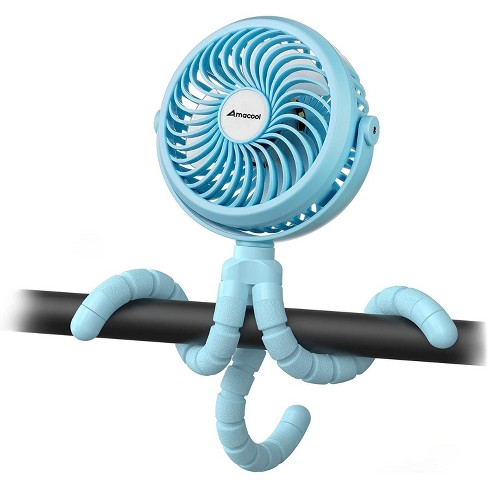 Amacool Battery Operated Stroller Fan Flexible Tripod Clip On Fan With 3 Speeds And Rotatable Handheld Personal Fan Blue Target