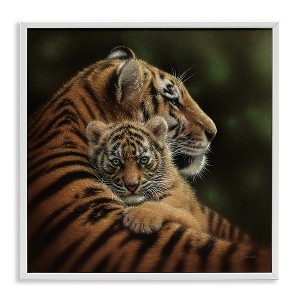 Stupell Industries Adorable Sweet Mom Tiger Holding Baby Cub Detailed Portrait Black Framed Giclee Art - 1 of 4