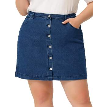 Agnes Orinda Women's Plus Size Denim Button Side Pocket Casual Jean A-Line Mini Skirt
