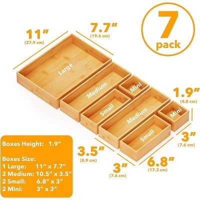 SpaceAid 7-Piece Bamboo Drawer Organizer Set – Multi-Use Divider Bins for Kitchen, Bathroom, Office, and Makeup Storage, Natural — фото 2