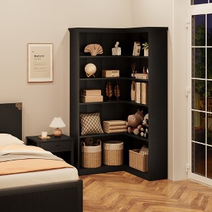 YESFASHION 72"L-Shaped 5-Tier Corner Bookshelf, Wood Bookcase with Anti-Tip Safety for Living Room & Office, Easy Assembly Storage Shelf - 1 of 4