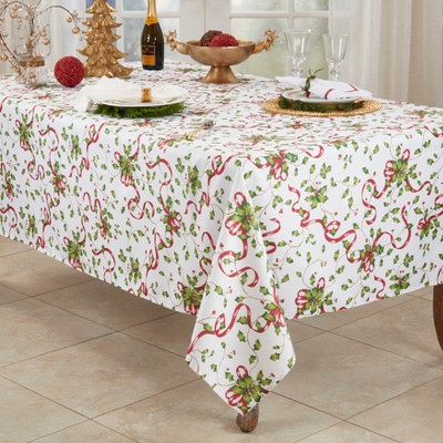 Festive Holly and Ribbon Design Rectangular Christmas Tablecloth
