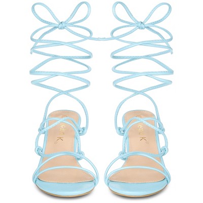 Allegra K Women's Lace Up Open Toe Stiletto Heel Sandals