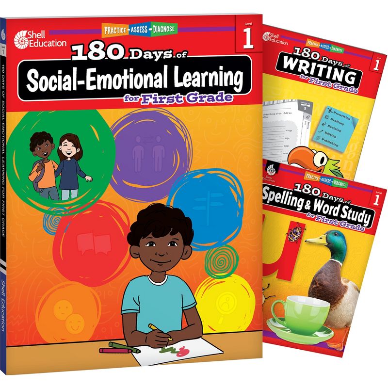 Shell Education 180 Days Social-Emotional Learning, Writing, & Spelling Grade 1: 3-Book Set, 1 of 3