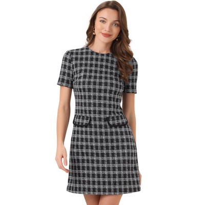 INSPIRE CHIC Women's Work Short Sleeve Vintage Houndstooth Pencil Sheath Dress