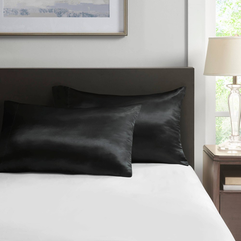 King Satin Luxury 2pc Pillowcase Set Black