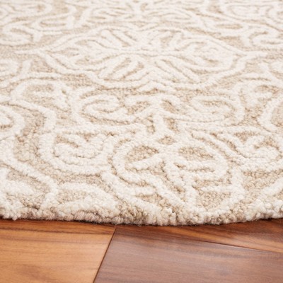 Beige and Ivory Floral Tufted Wool Round Rug, 6'