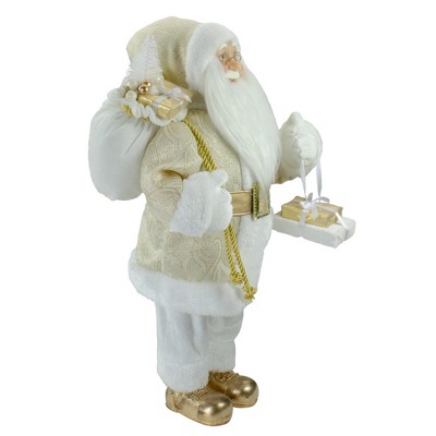 18" Gold and White Standing Santa Christmas Figurine with Presents