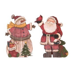 Transpac Plywood Merry Snowman and Santa Decor Set of 2 Wood Christmas Figurines for Indoor Holiday Tabletop Decoration - 1 of 1