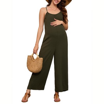 Clearlove Womens Maternity Jumpsuits Casual Sleeveless Strap Loose Adjustable Wide Leg Overalls Romper