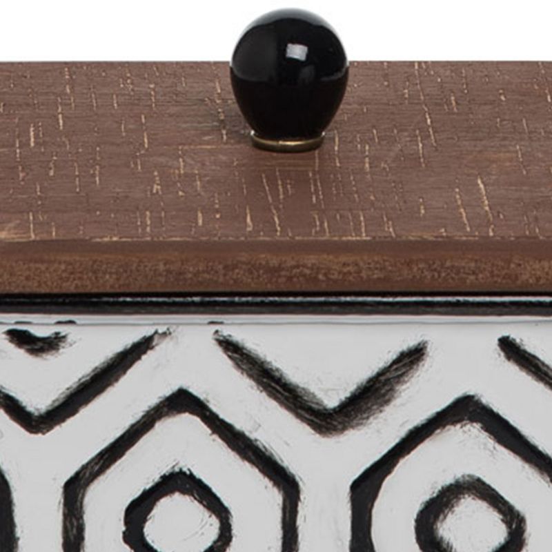 White Enamel Geometric Pattern Wood and Metal Jewelry Trinket Storage Box - Foreside Home & Garden, 3 of 7
