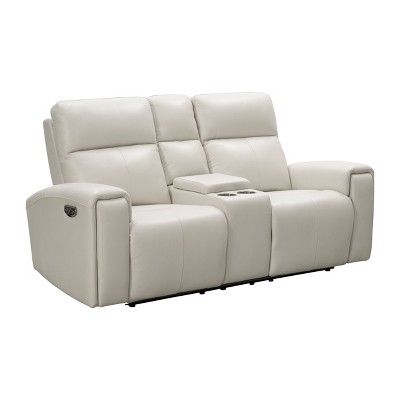 Karina Leather Power Reclining Console Loveseat with Power Headrests Ivory - Abbyson Living