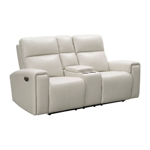 Karina Leather Power Reclining Console, Leather Sofa With Console