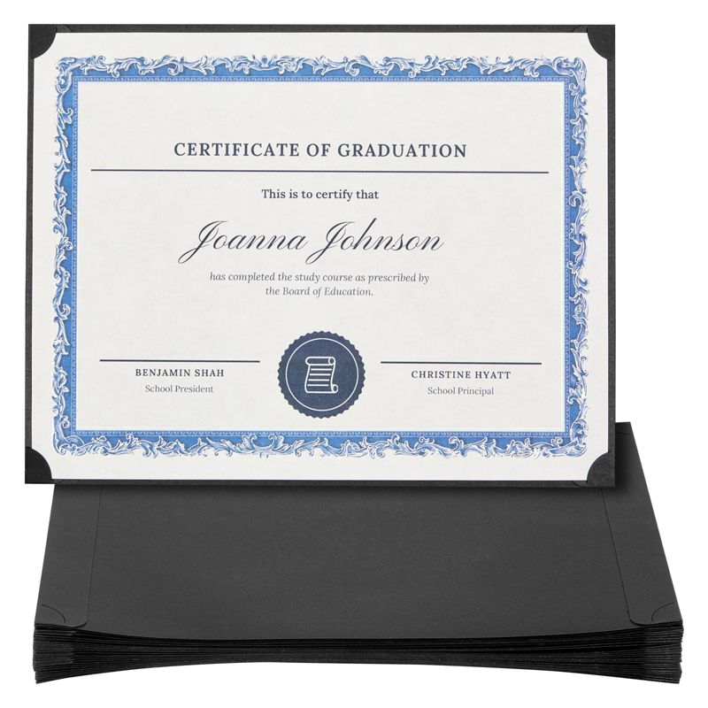 Best Paper Greetings 24-Pack Single Sided Award Certificate Holders for Diplomas, Awards, Certifications (fits 8.5x11, Black), 1 of 9