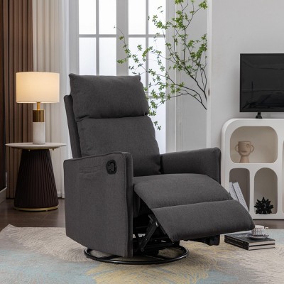 Swivel Recliner Manual Recliner Chair Linen Upholstered Nursery Chair With Adjustable Back And Footrest For Living Room-Maison Boucle