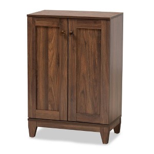 2 Door Nissa Wood Shoe Storage Cabinet Walnut Brown - Baxton Studio: Entryway Organizer, Holds 20 Pairs - 1 of 4