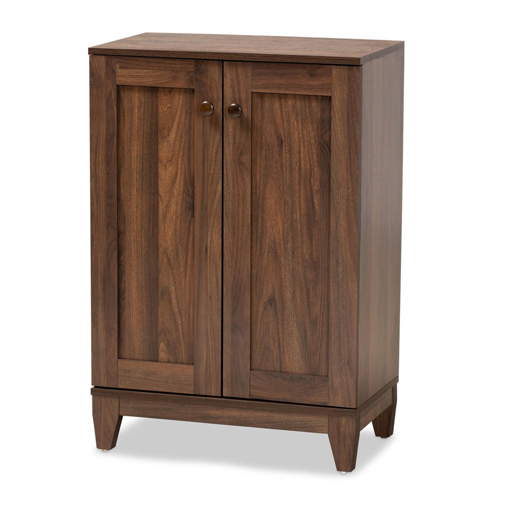 2 Door Nissa Wood Shoe Storage Cabinet Walnut Brown - Baxton Studio: Entryway Organizer, Holds 20 Pairs