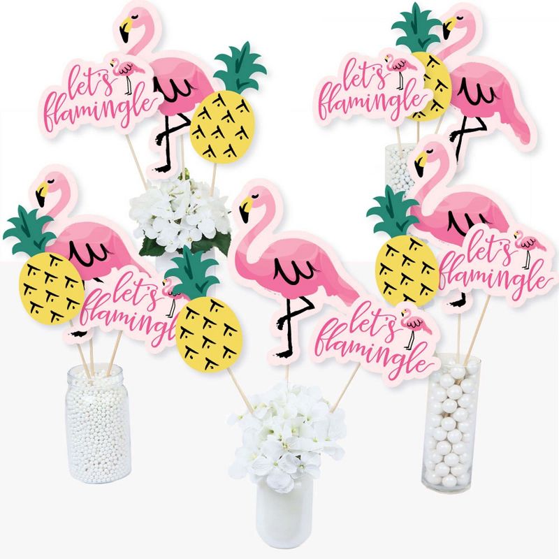 Big Dot of Happiness Pink Flamingo - Party Like A Pineapple - Tropical Summer Party Centerpiece Sticks - Table Toppers - Set of 15, 2 of 8