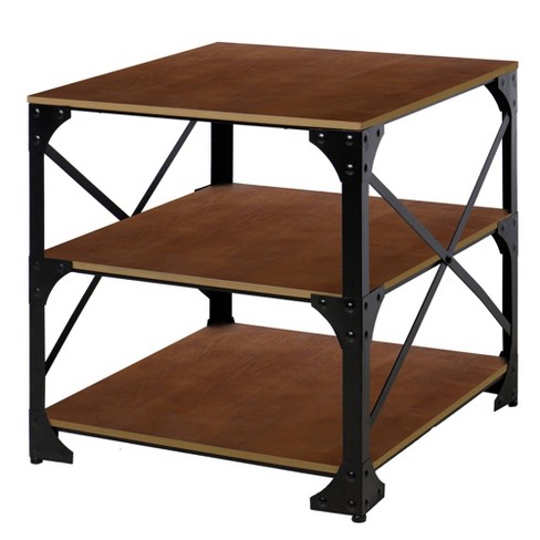 3 Tier Industrial Style Metal Side End Table With Wooden Shelves Brown Bronze Benzara Target