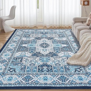 Acekool Modern Geometric Trellis Washable Area Rug, Non-Slip Low-Pile Indoor Carpet for Living Room, Bedroom, Dining Room, Office - 1 of 4