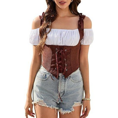 Acekool Women's Vintage Corset Top – Fitted Boat Neck Camisole, Irregular Waistcoat, Sleeveless Retro Suspender