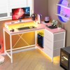 L Shaped Desk with Power Outlets & LED Lights, Computer Desk with Drawers & Shelves, Corner Desk Gaming Desk Home Office Desk - 4 of 4