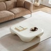 Sapphtopaz Modern Square Coffee Table with Faux Travertine Textured Curved Smooth Coffee Bar with Circular Base End Table for Living Room,Office - 4 of 4