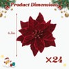 Orieon 24 Velvet Poinsettia Christmas Flowers with Glitter, 6.3" Artificial Blooms for Wreaths, Garlands & Holiday Decor, Claret - 4 of 4
