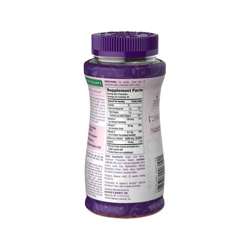 Nature&#39;s Bounty Optimal Solutions Advanced Hair, Skin &#38; Nails Gummies with Biotin - 80ct, 3 of 9
