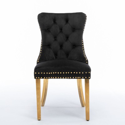 NicBex Set of 2 Velvet Dining Chair with Nailhead Trim,Tufted Button Back & Gold Golden Stainless Steel Plating Legs