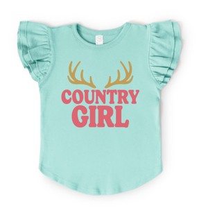 Country Girl Antlers Puff Print  - Flutter Sleeve Graphic T-Shirt - 1 of 4